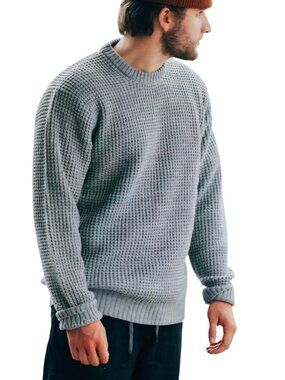 Bearded Goat Otis Boatyard Sweater Light Gray Merino Wool Blend Size L